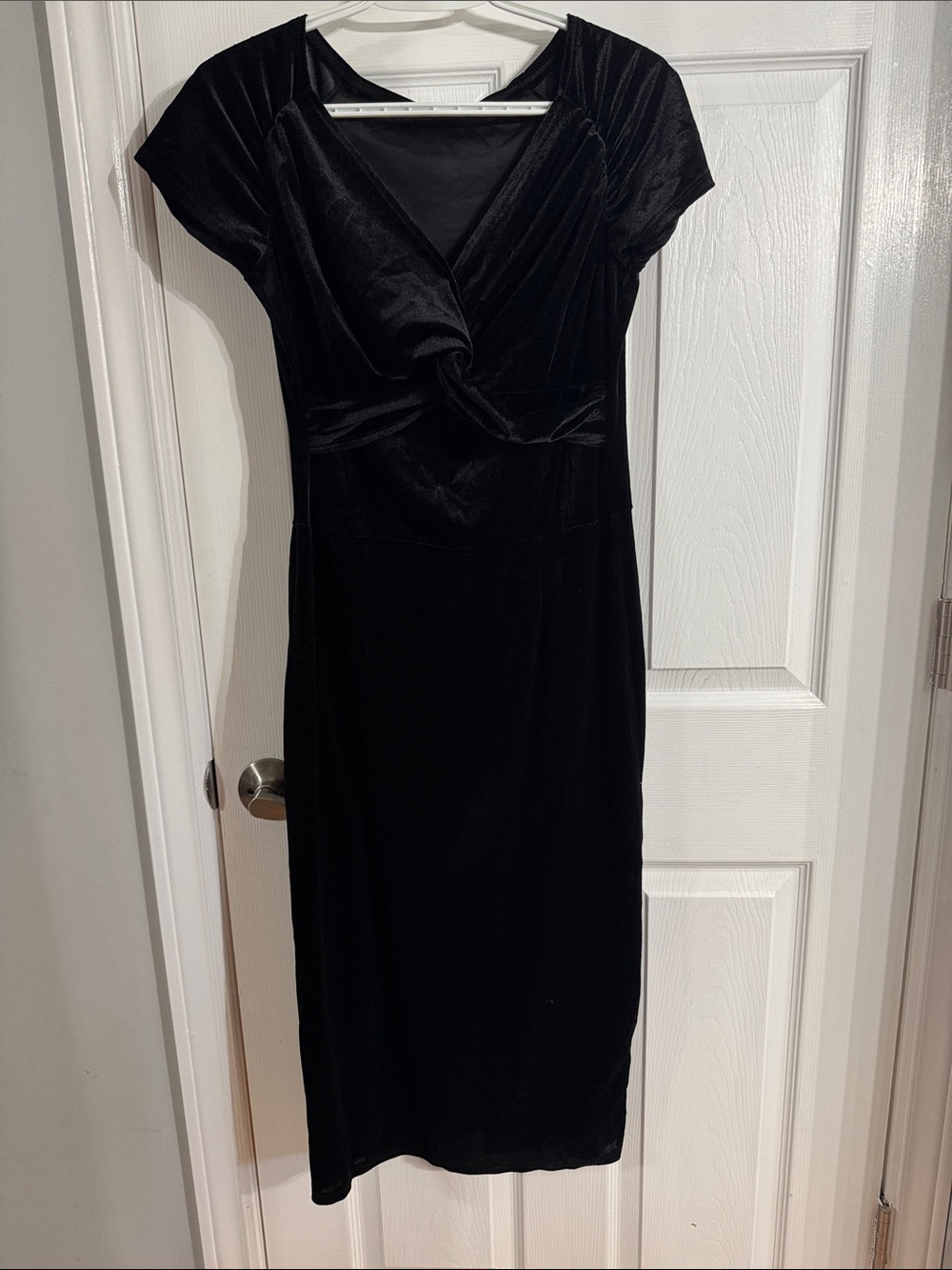 Black Velvet Twist-Front Midi Dress